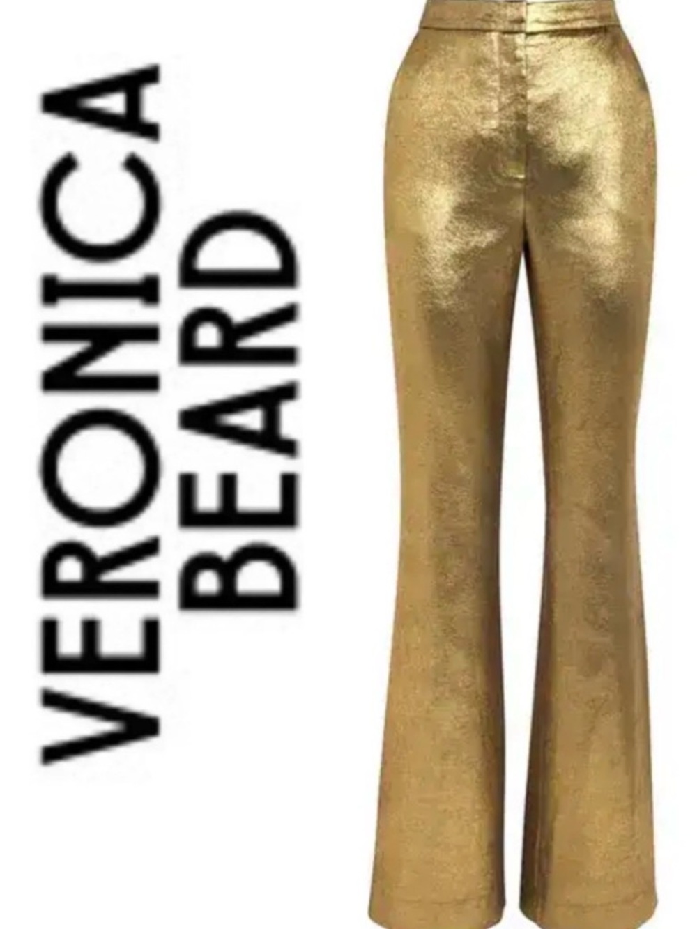 Veronica Beard Gold Metallic Boot-Cut Pants